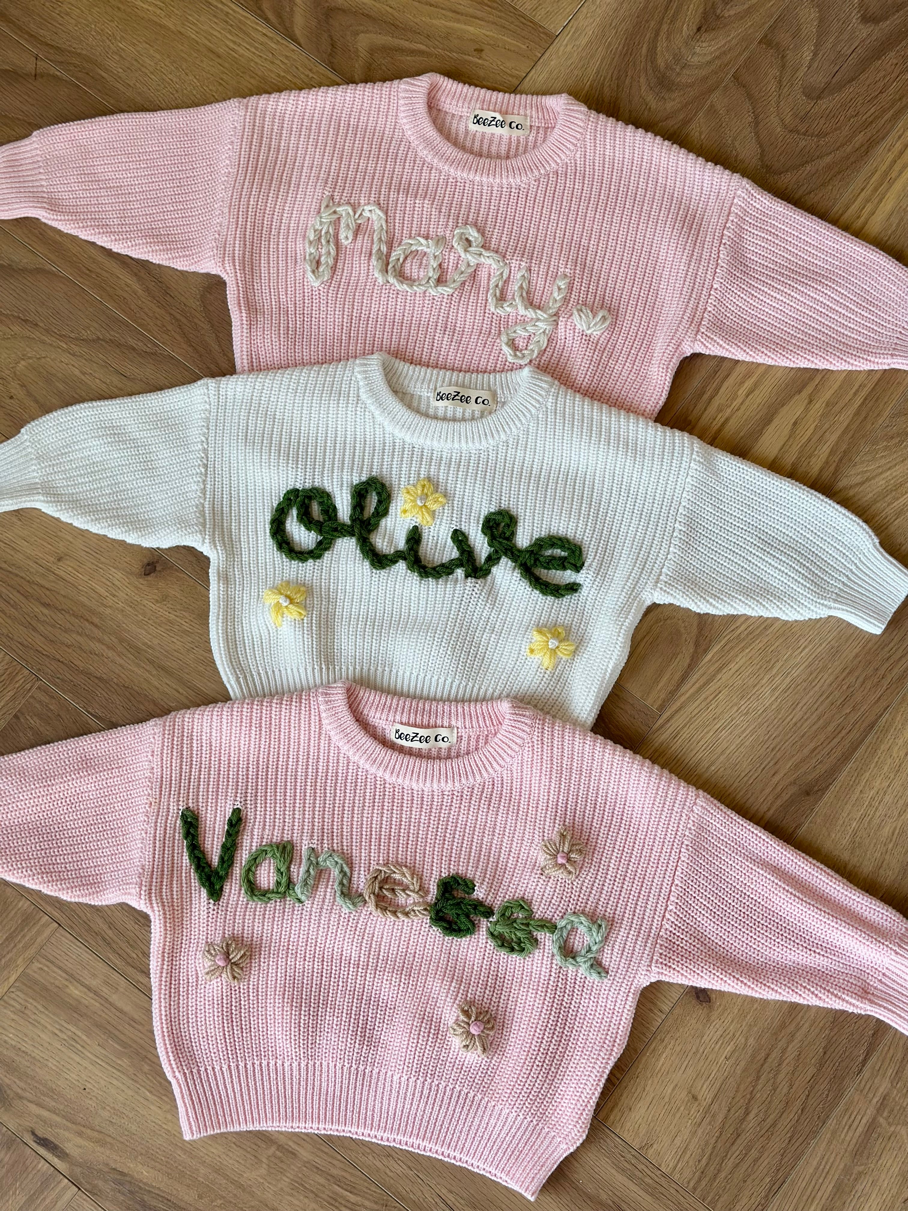 Personalized Baby & Toddler Name Sweater with Floral Embroidery