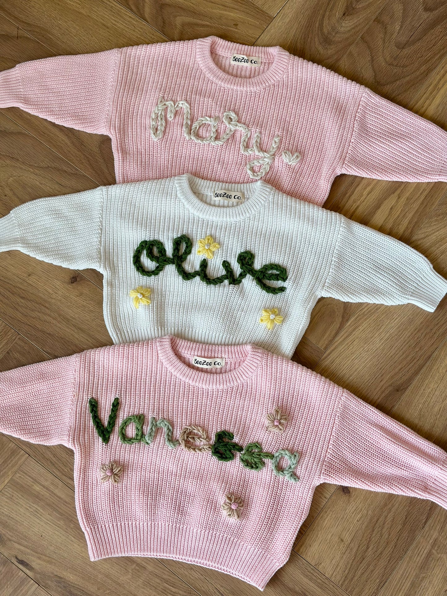 Personalized Baby & Toddler Name Sweater with Floral Embroidery