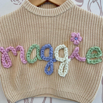 Embroidered Custom Name Sweater + 1 Small Flower (DOT ON "i" OR ELSEWHERE)