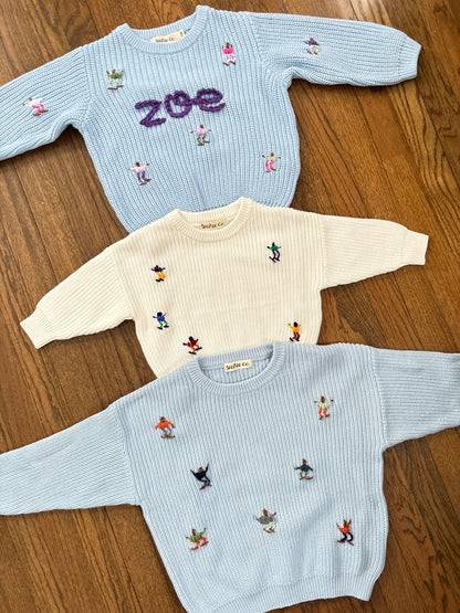 Hand Embroidered Ski Sweater