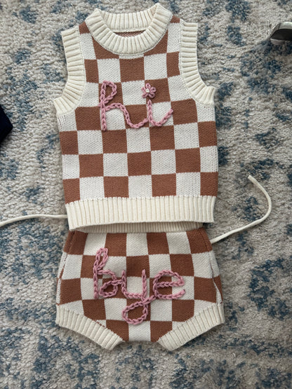 Hand Embroidered Checkered Set