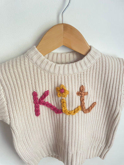 Embroidered Custom Name Sweater + 1 Small Flower (DOT ON "i" OR ELSEWHERE)