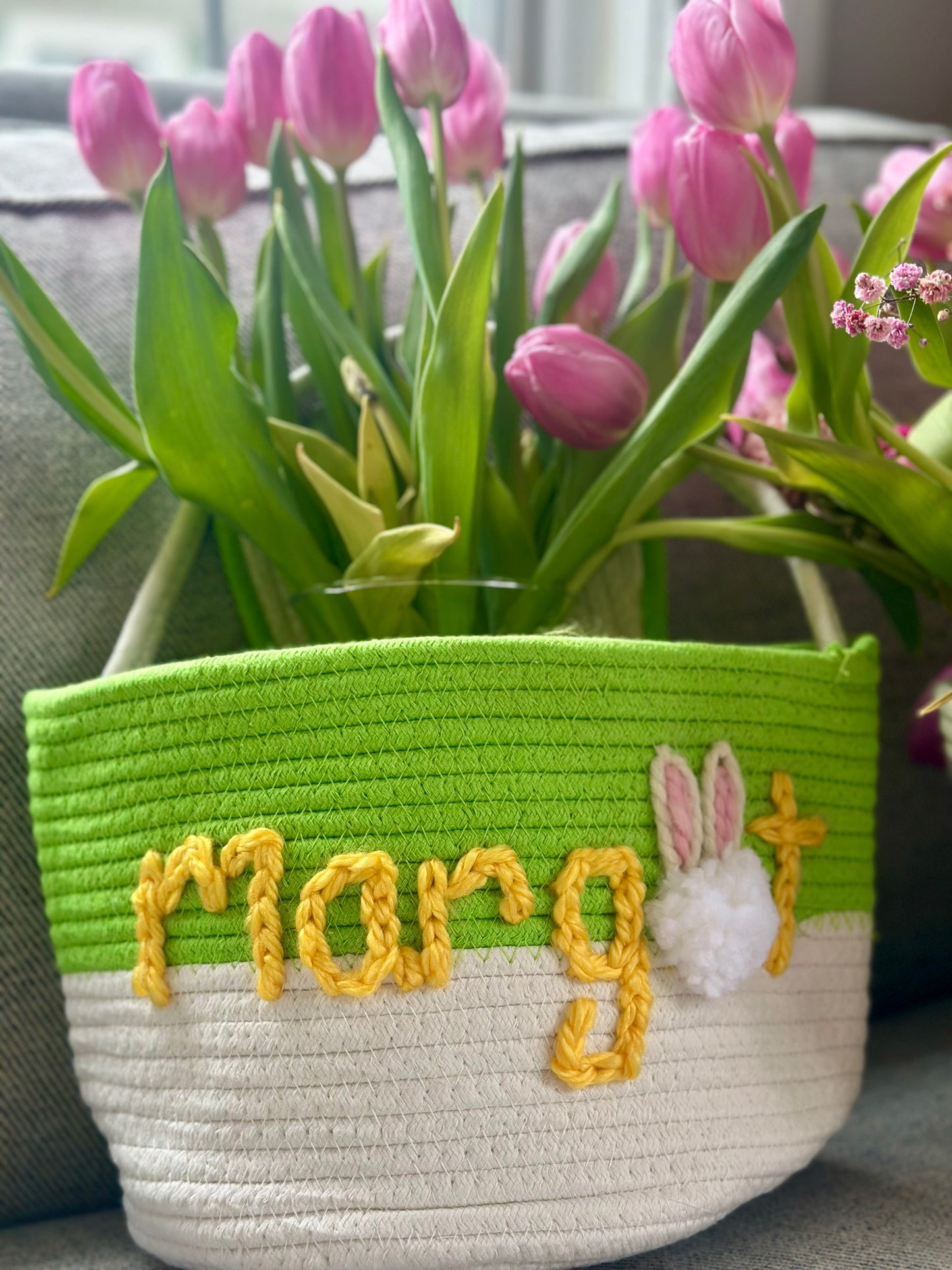 Personalized Hand Embroidered Easter Basket