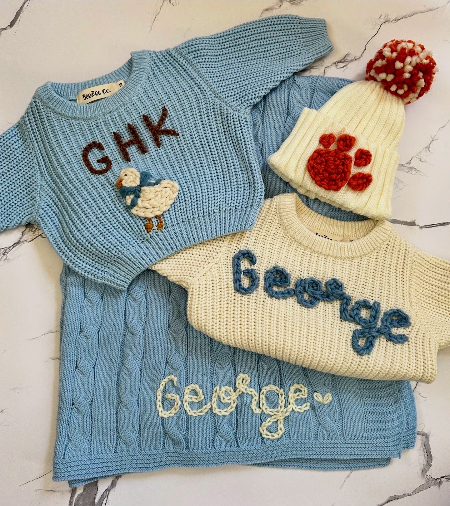 Custom Embroidered Blanket, Sweater and Hat for Baby and Kids