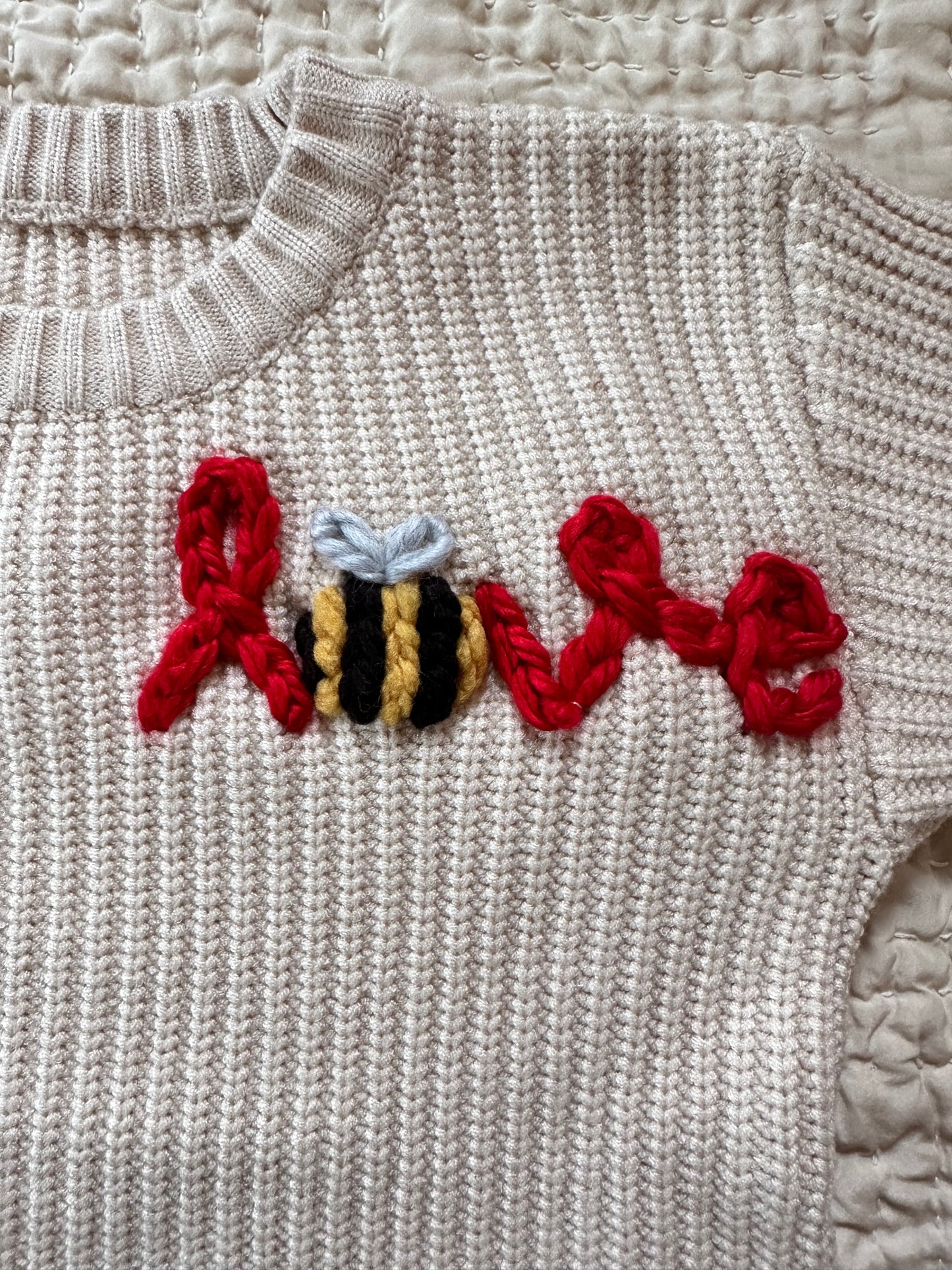 LOVE Bee Embroidered Sweater - Ready to Ship