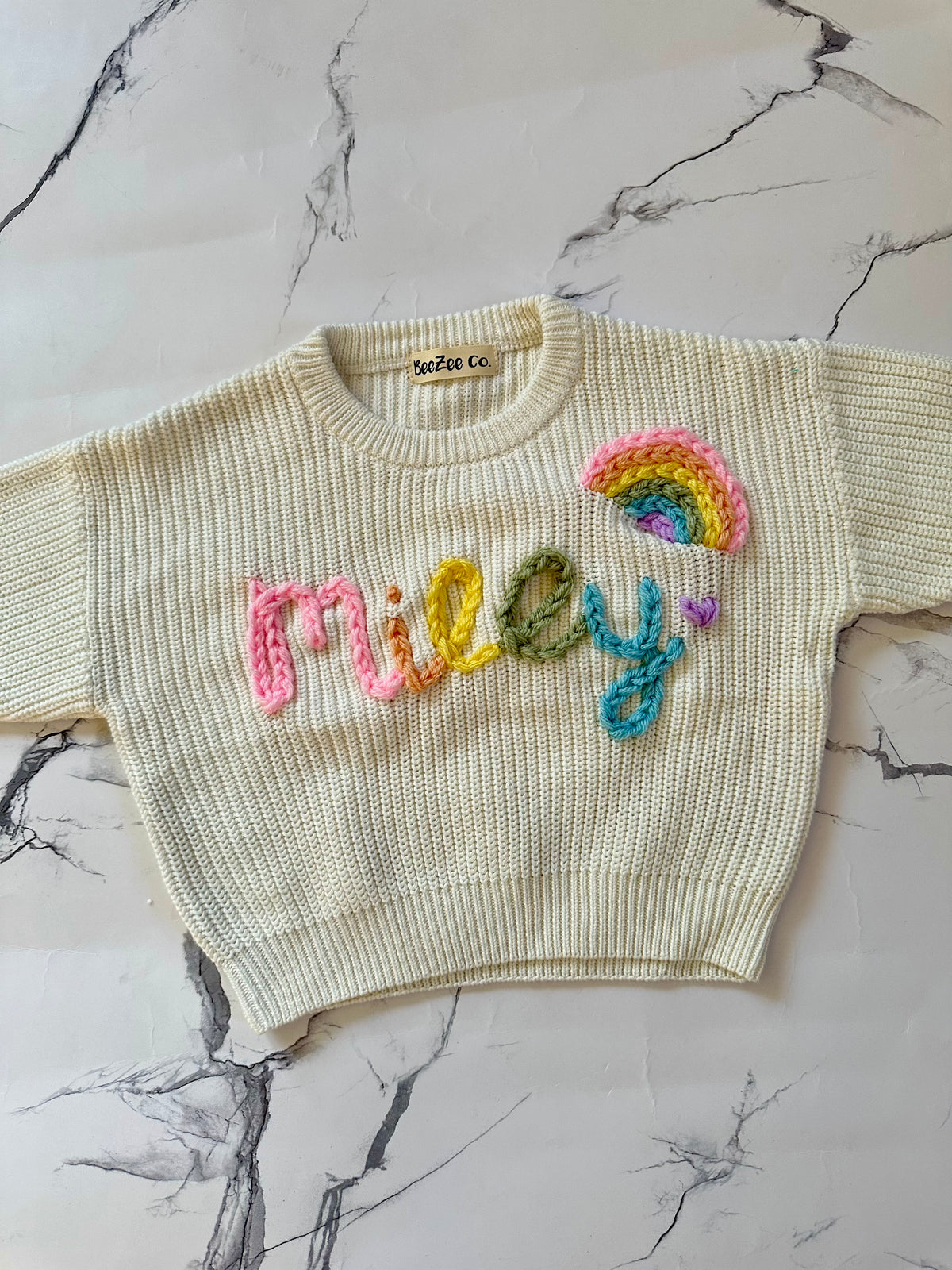 Hand-Embroidered Personalized Rainbow Sweater