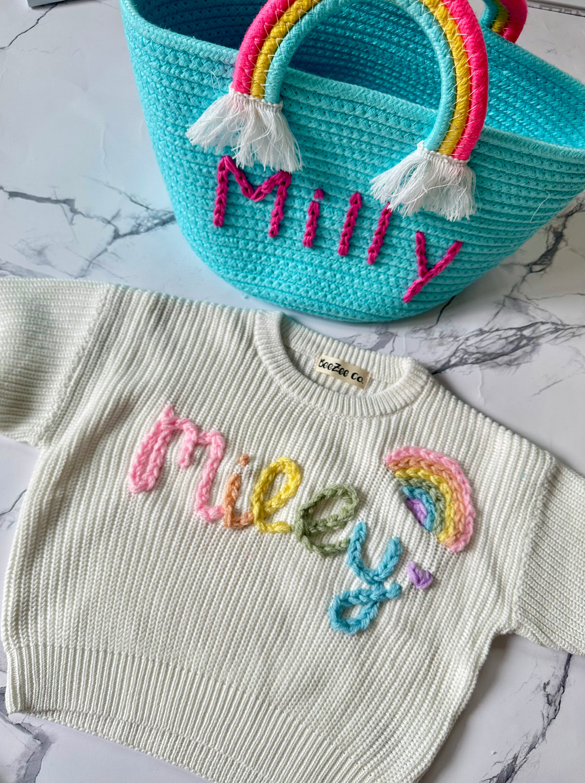 Hand-Embroidered Personalized Rainbow Sweater