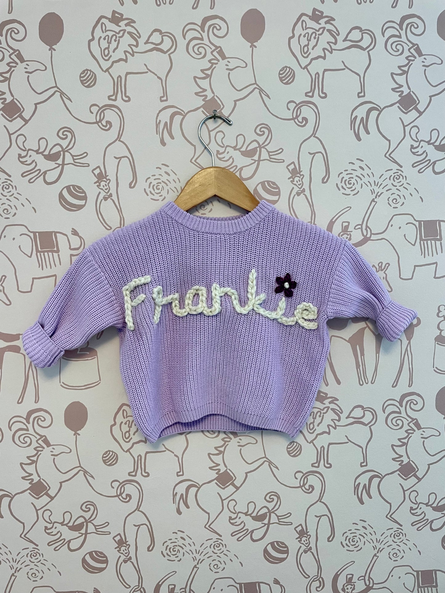 Embroidered Custom Name Sweater + 1 Small Flower (DOT ON "i" OR ELSEWHERE)