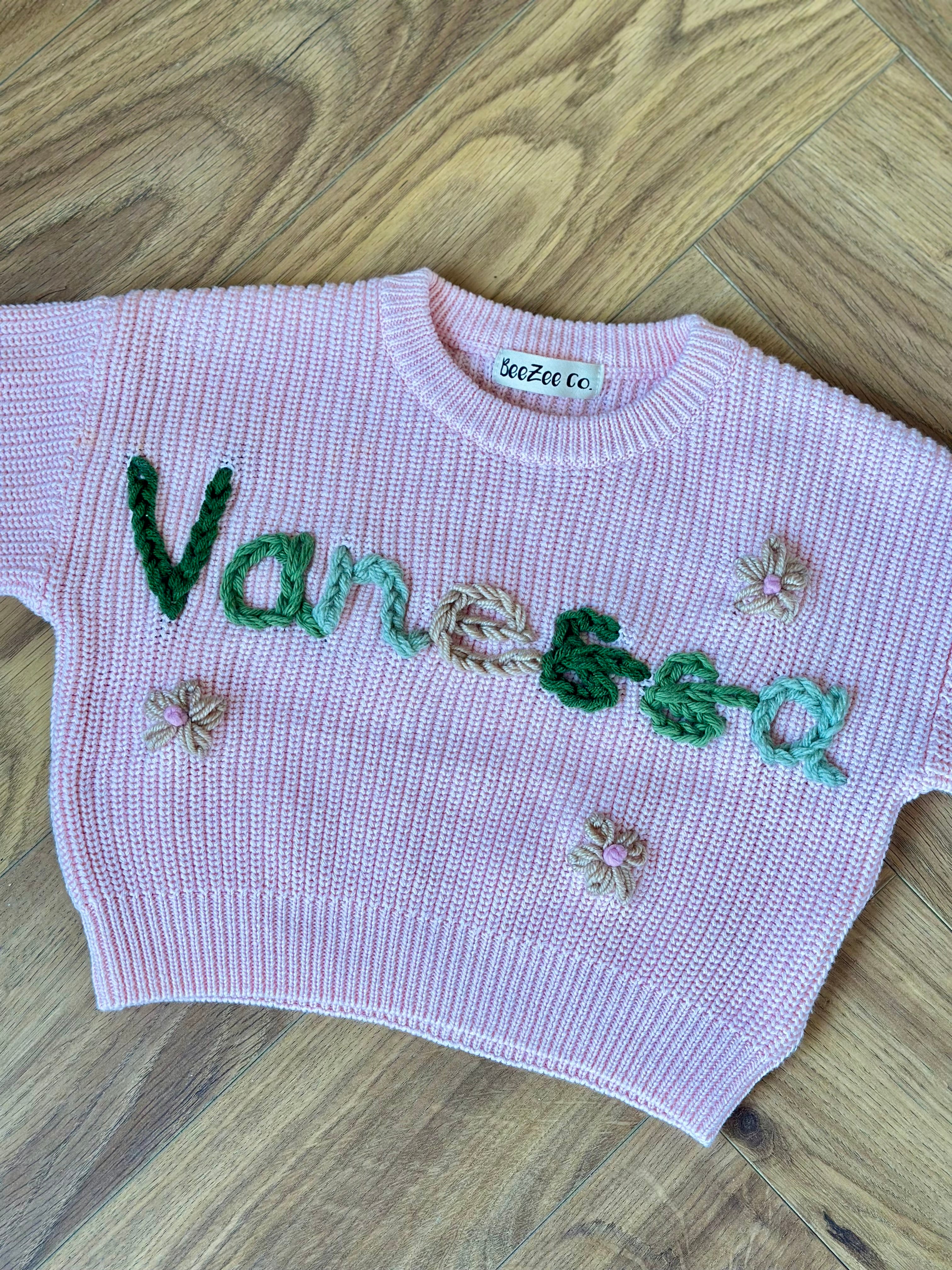 Personalized Baby & Toddler Name Sweater with Floral Embroidery