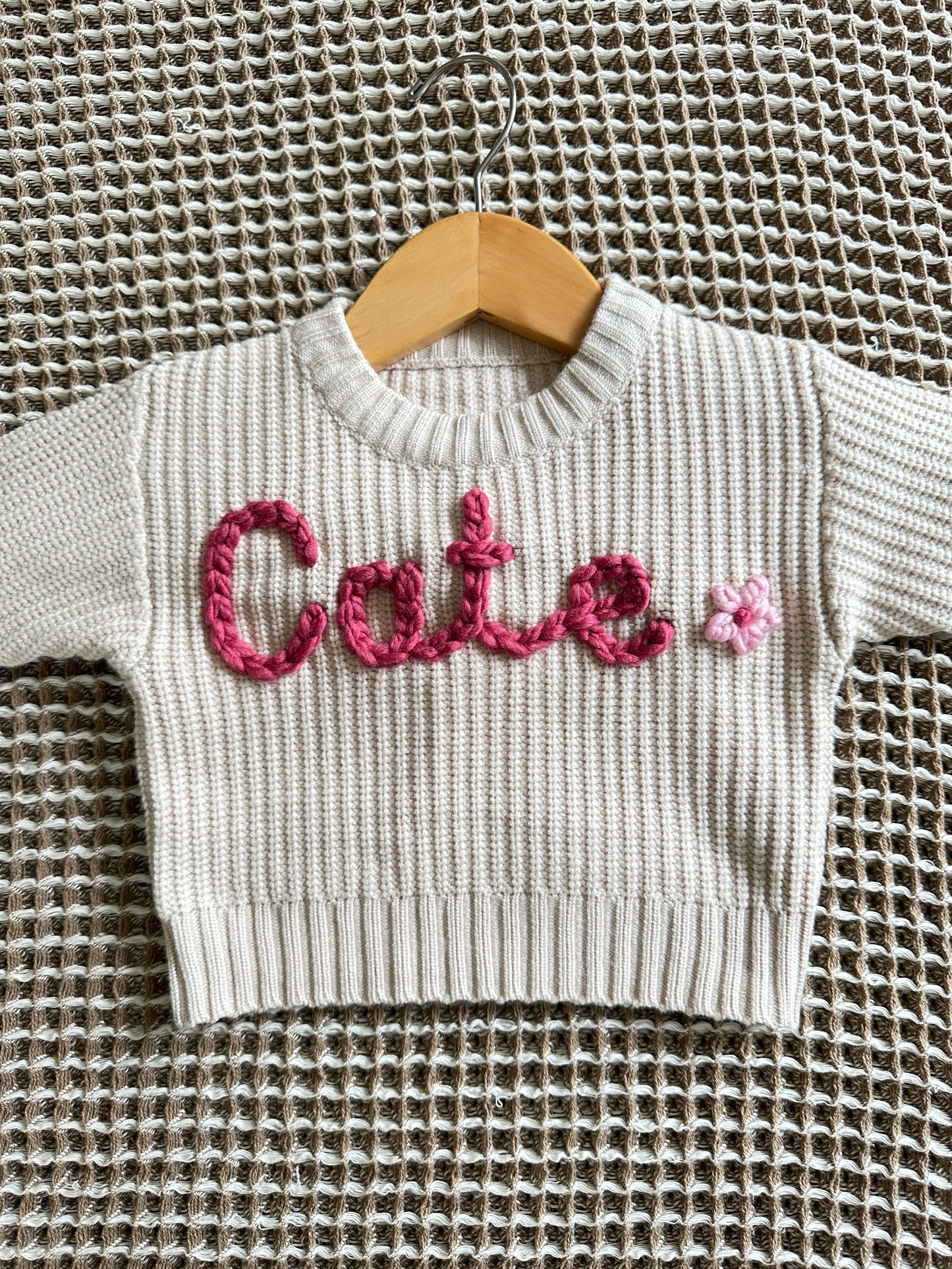 Embroidered Custom Name Sweater + 1 Small Flower (DOT ON "i" OR ELSEWHERE)