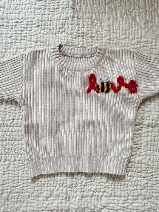 LOVE Bee Embroidered Sweater - Ready to Ship