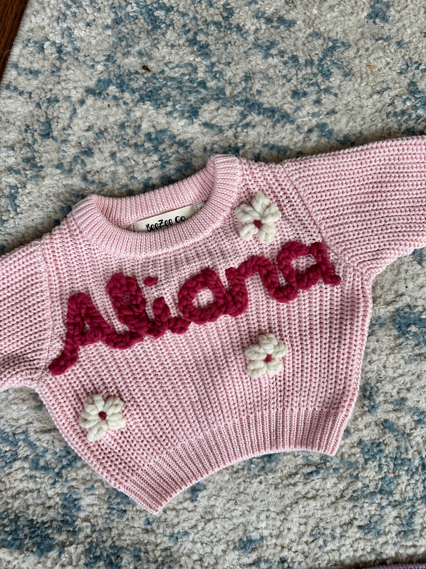 Personalized Baby & Toddler Name Sweater with Floral Embroidery
