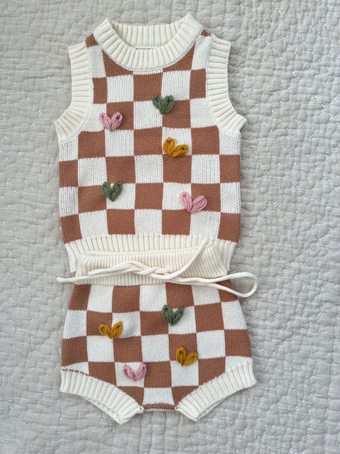 Hand Embroidered Checkered Set