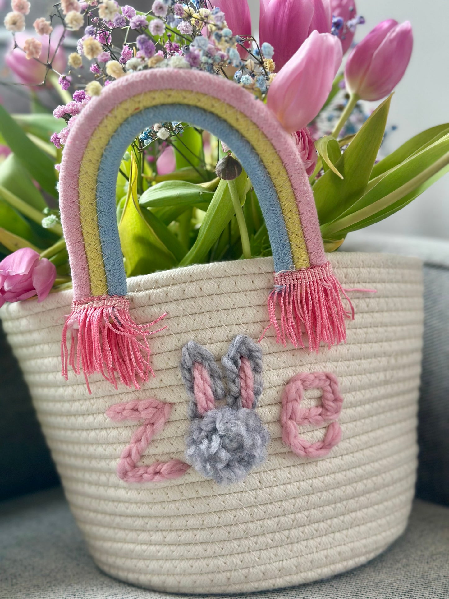 Personalized Hand Embroidered Easter Basket