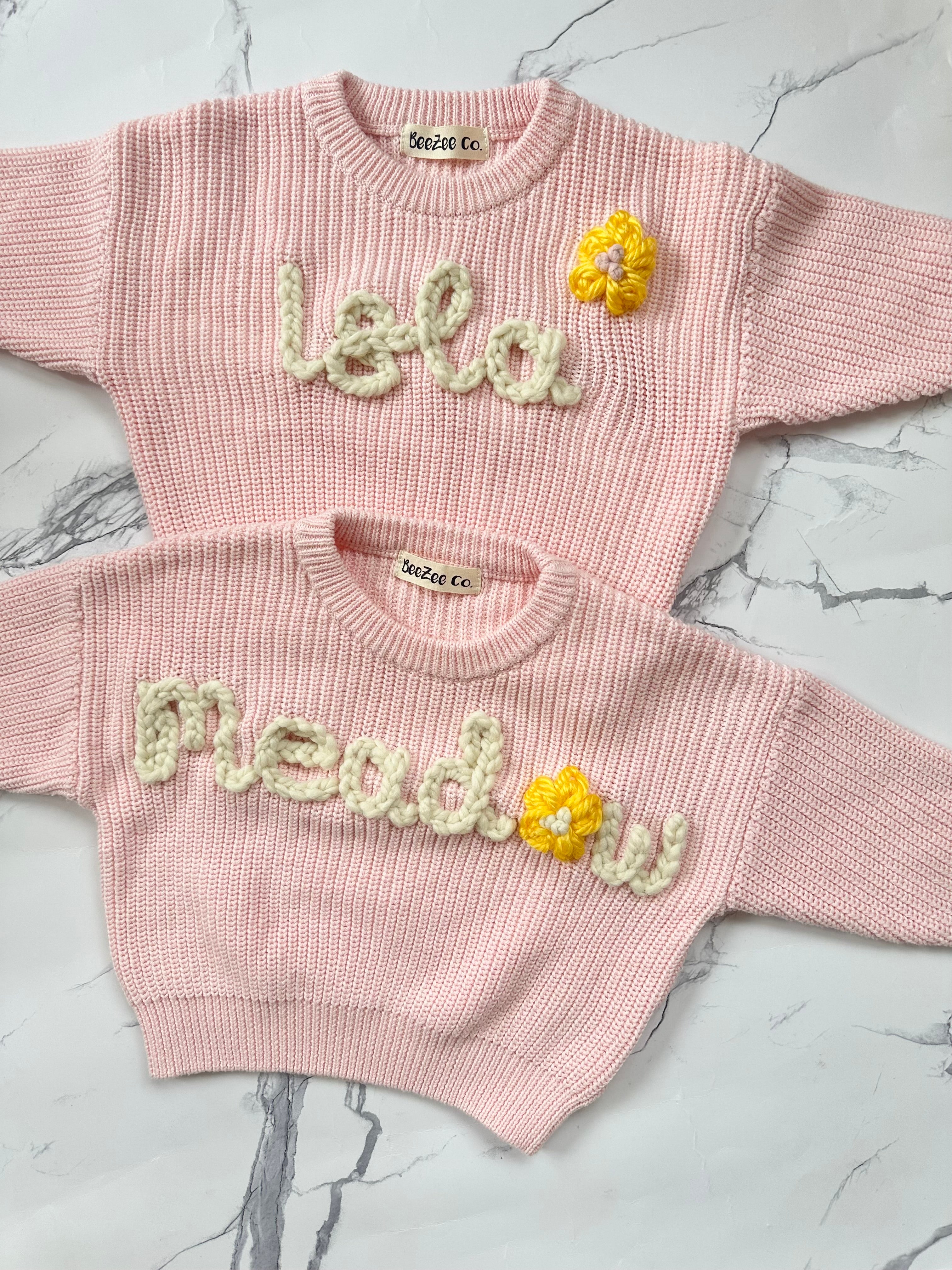 手縫い ポジャギ ベルギーリネン ベビーピンク①93×93cm Personalized Baby & Toddler Name Sweater with Floral Embroidery