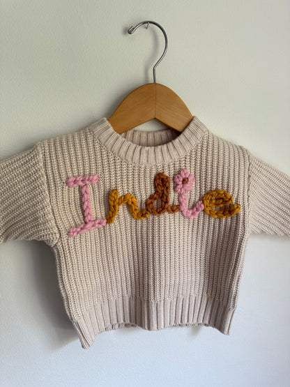 Embroidered Custom Name Sweater + 1 Small Flower (DOT ON "i" OR ELSEWHERE)