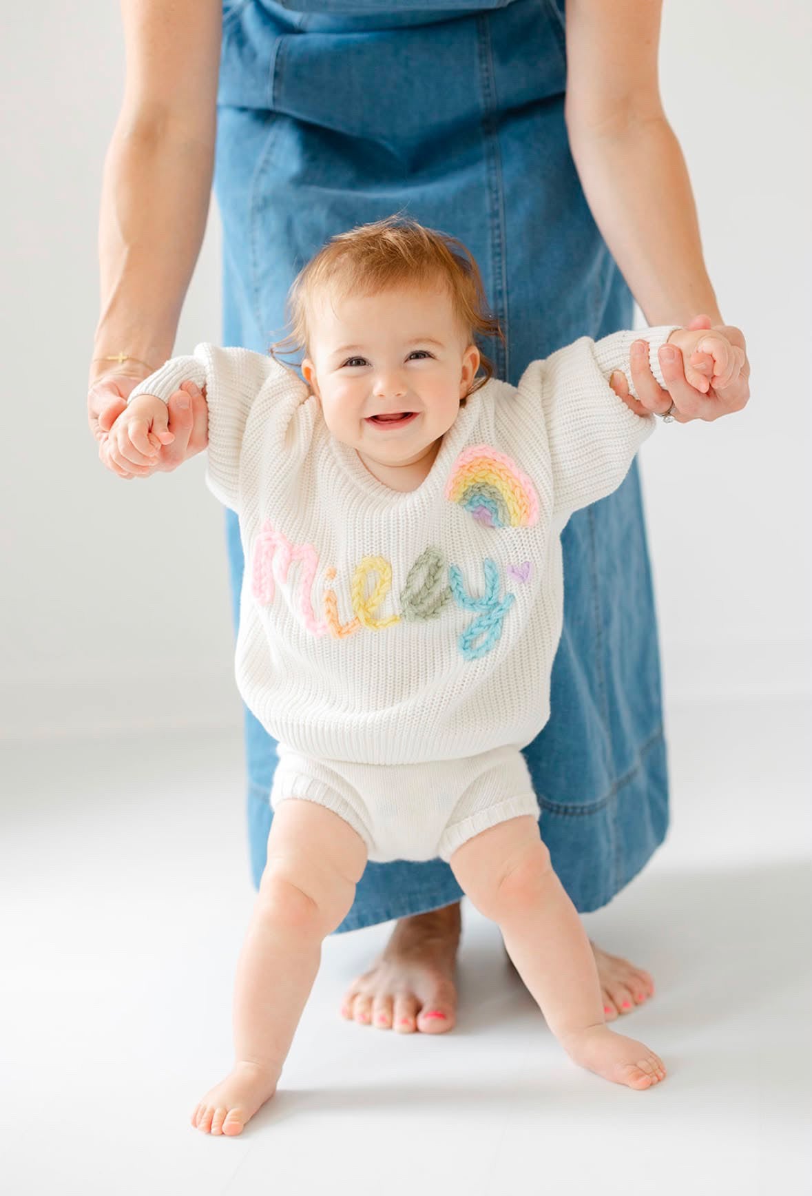Hand-Embroidered Personalized Rainbow Sweater