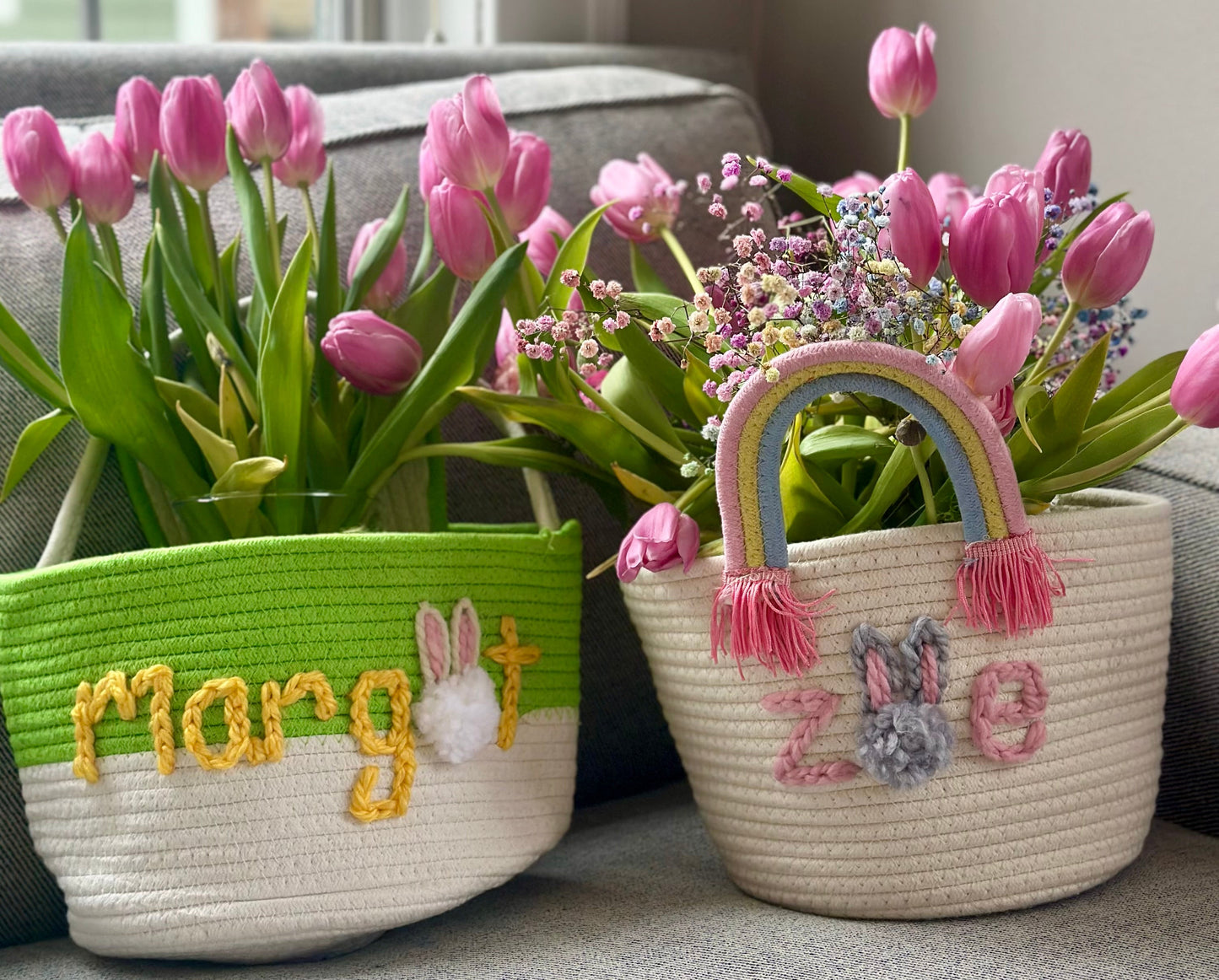 Personalized Hand Embroidered Easter Basket