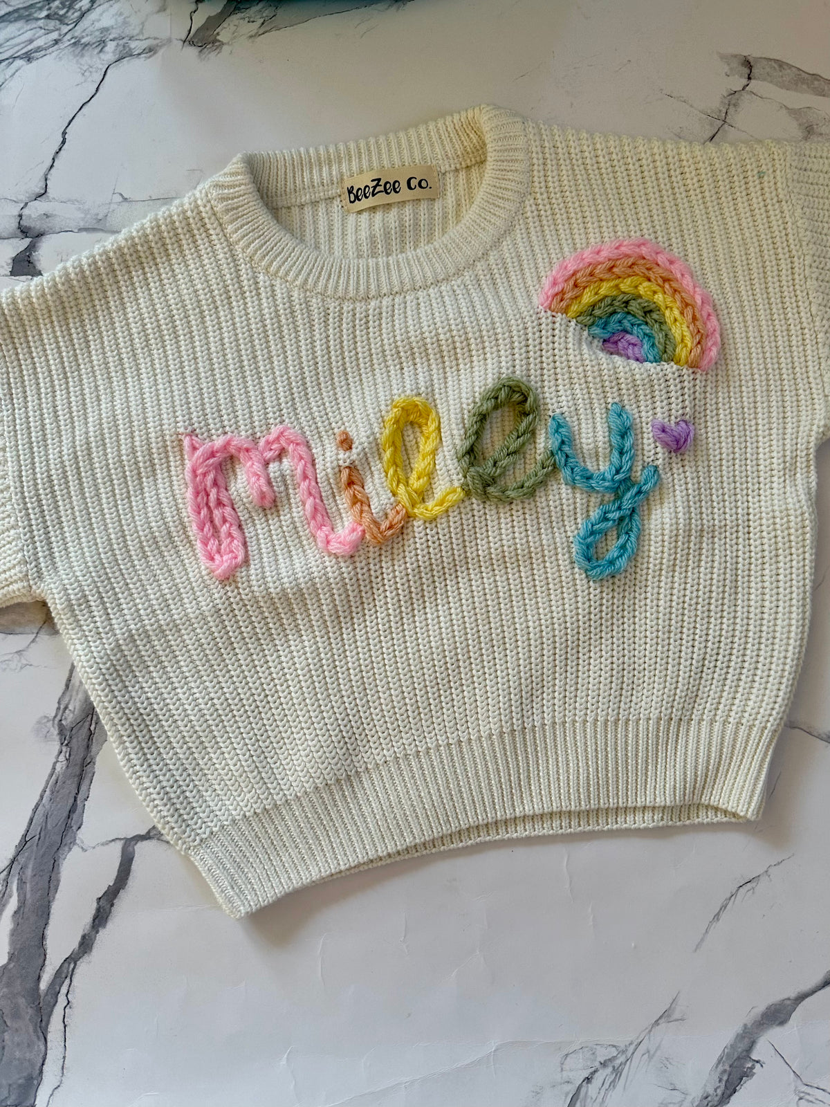 Hand-Embroidered Personalized Rainbow Sweater