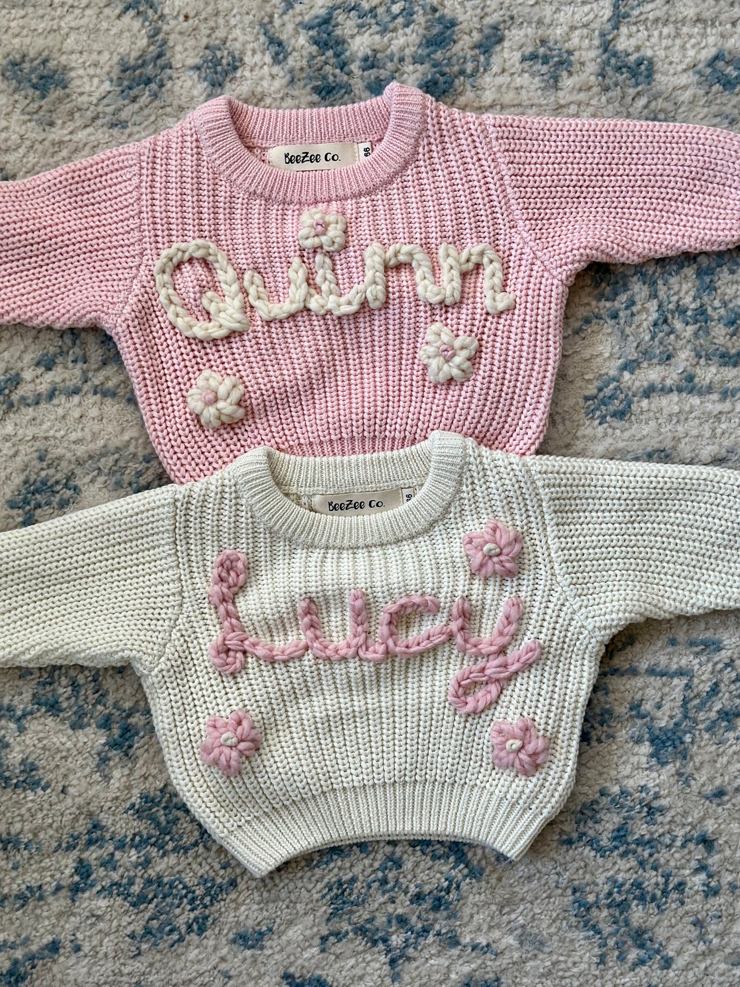 Personalized Baby & Toddler Name Sweater with Floral Embroidery