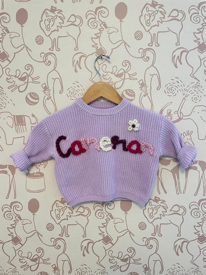 Embroidered Custom Name Sweater + 1 Small Flower (DOT ON "i" OR ELSEWHERE)