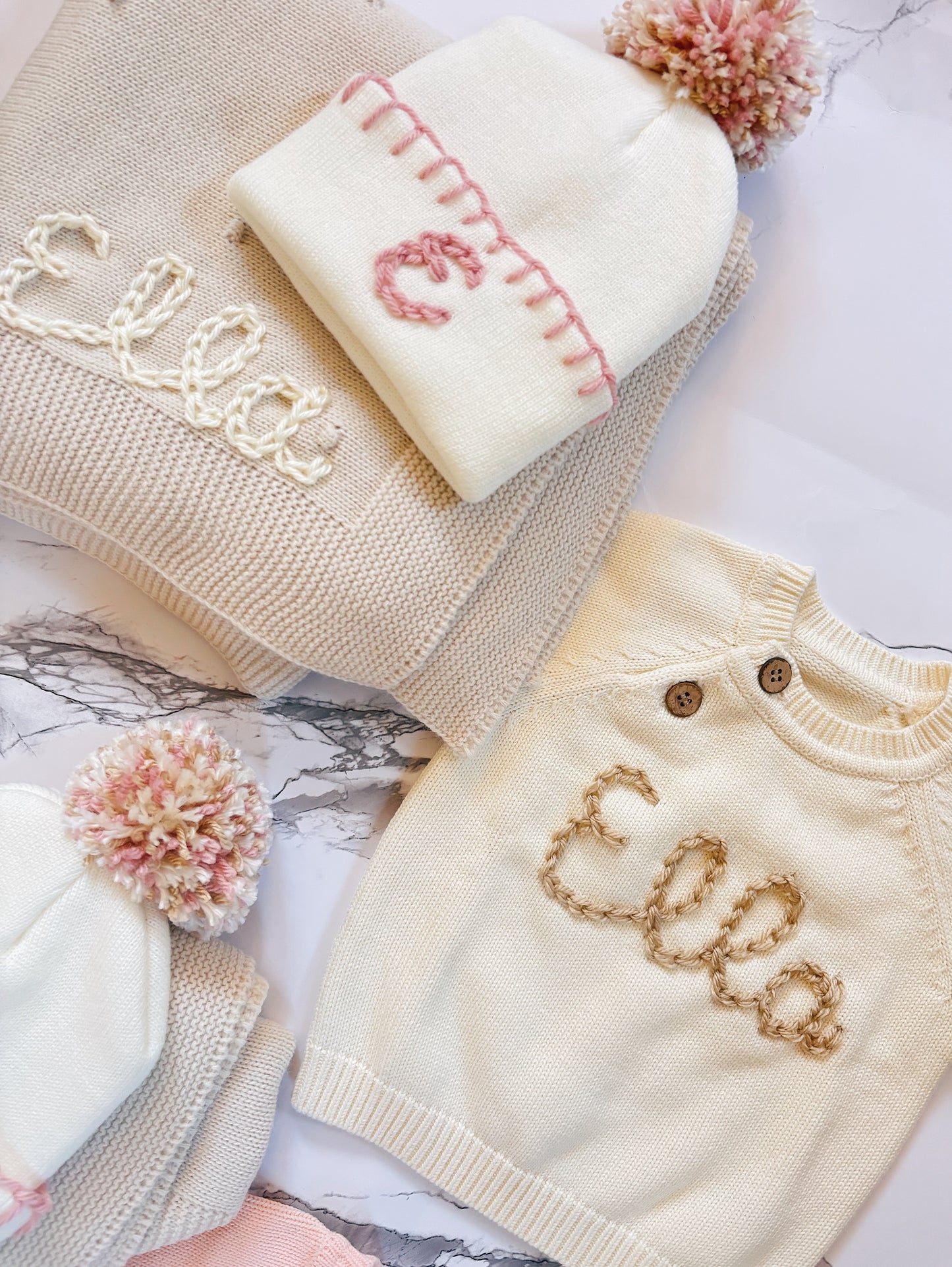 Custom Embroidered Blanket, Sweater and Hat for Baby and Kids