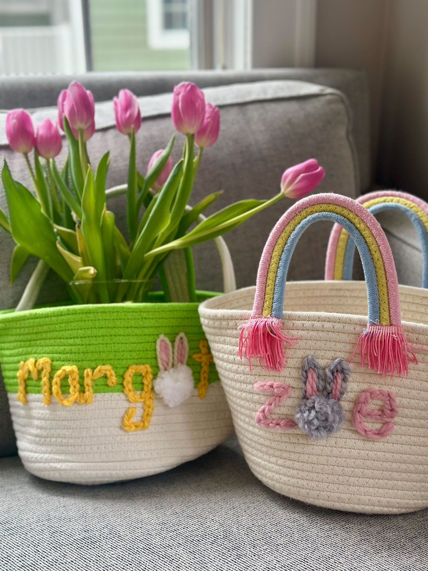 Personalized Hand Embroidered Easter Basket