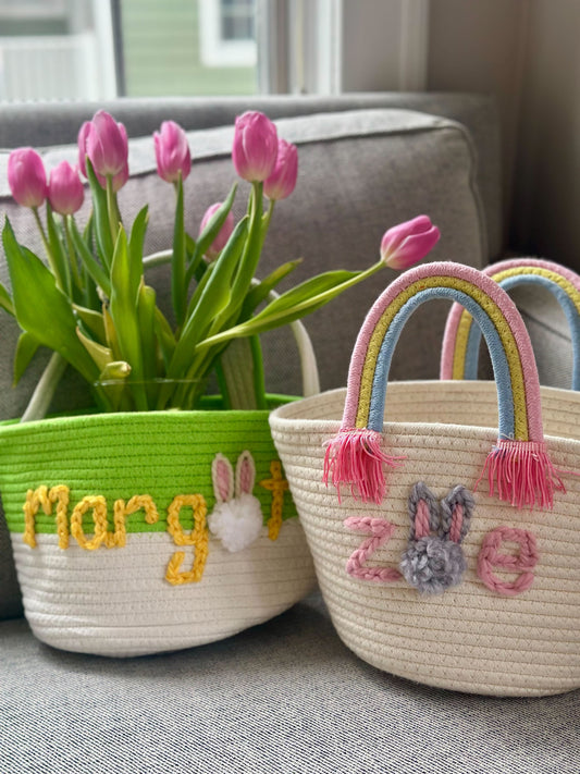 Personalized Hand Embroidered Easter Basket