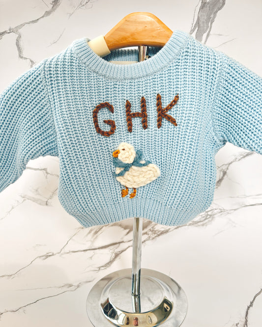 Hand-Embroidered Duck Sweater | Personalized Kids Sweater