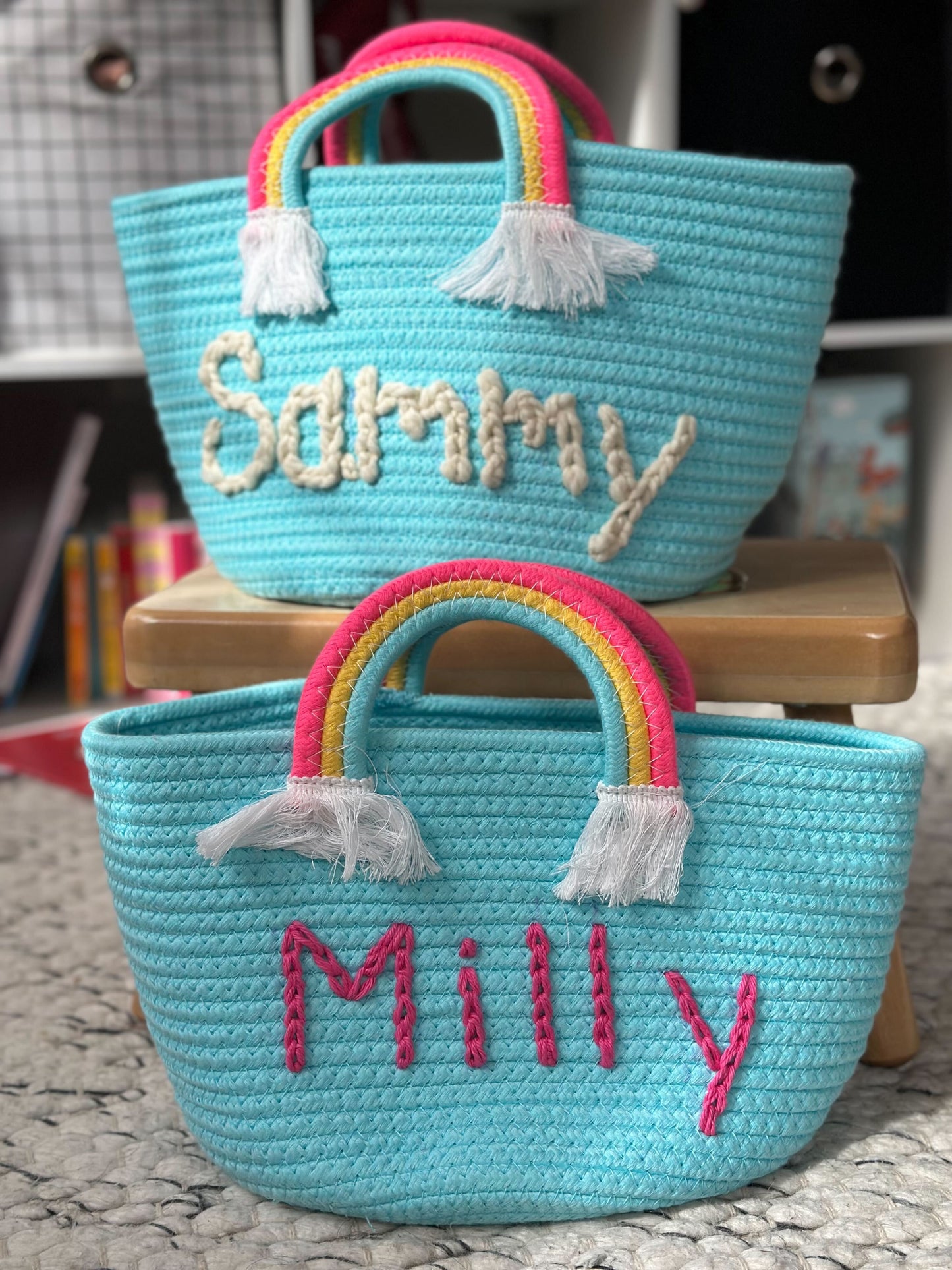 Personalized Hand Embroidered Woven Baskets