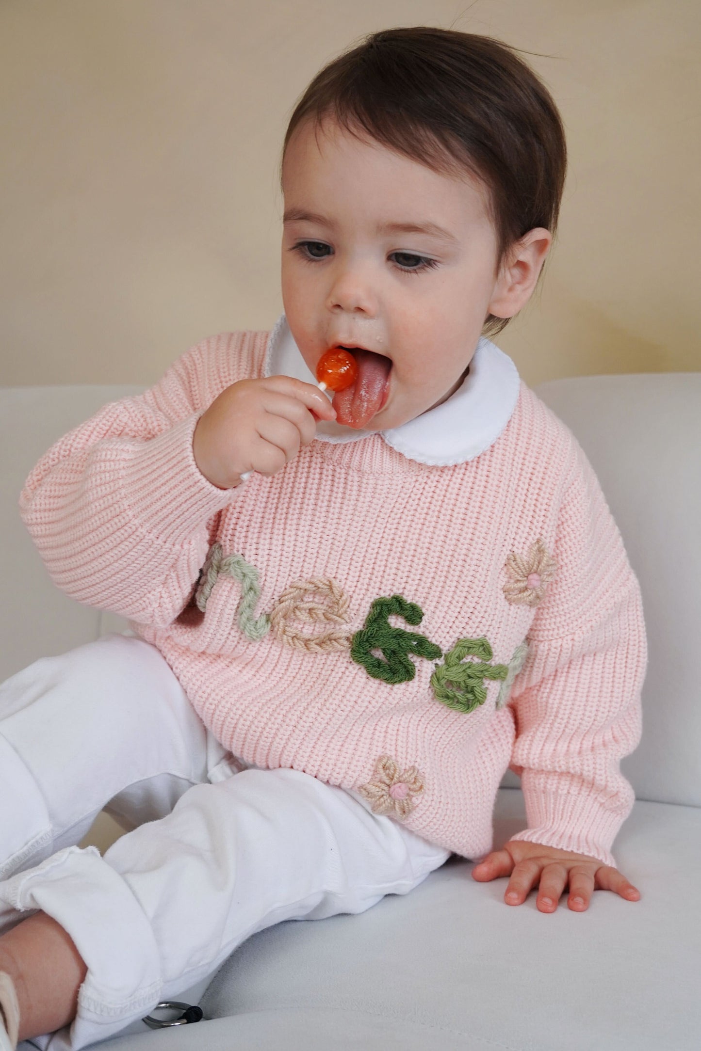 Personalized Baby & Toddler Name Sweater with Floral Embroidery
