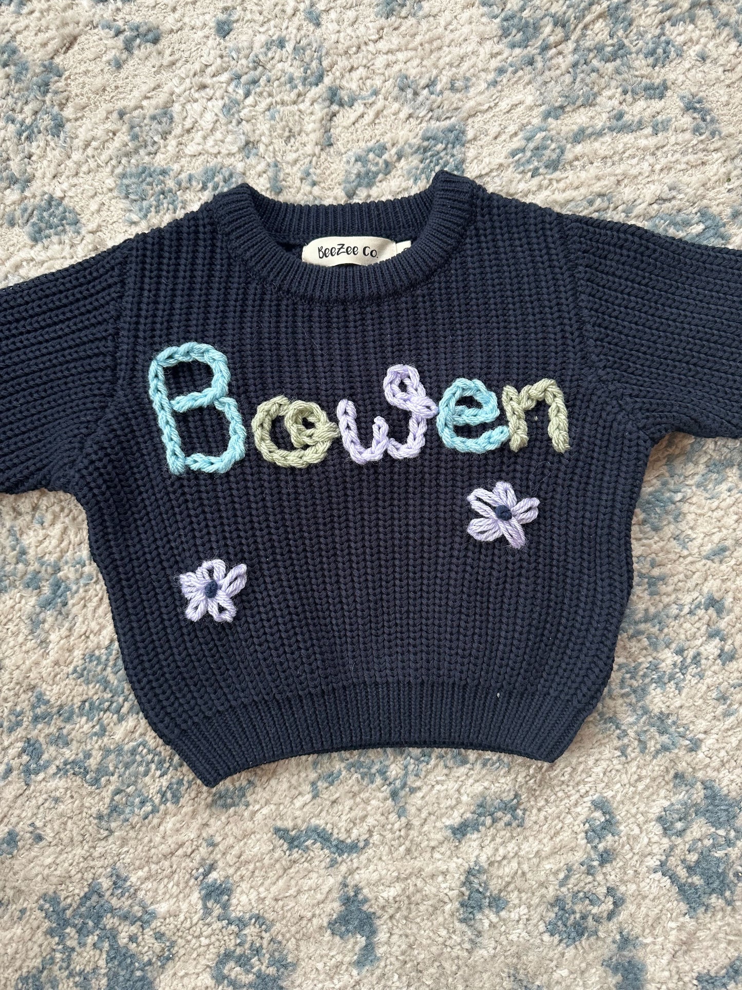 Personalized Baby & Toddler Name Sweater with Floral Embroidery