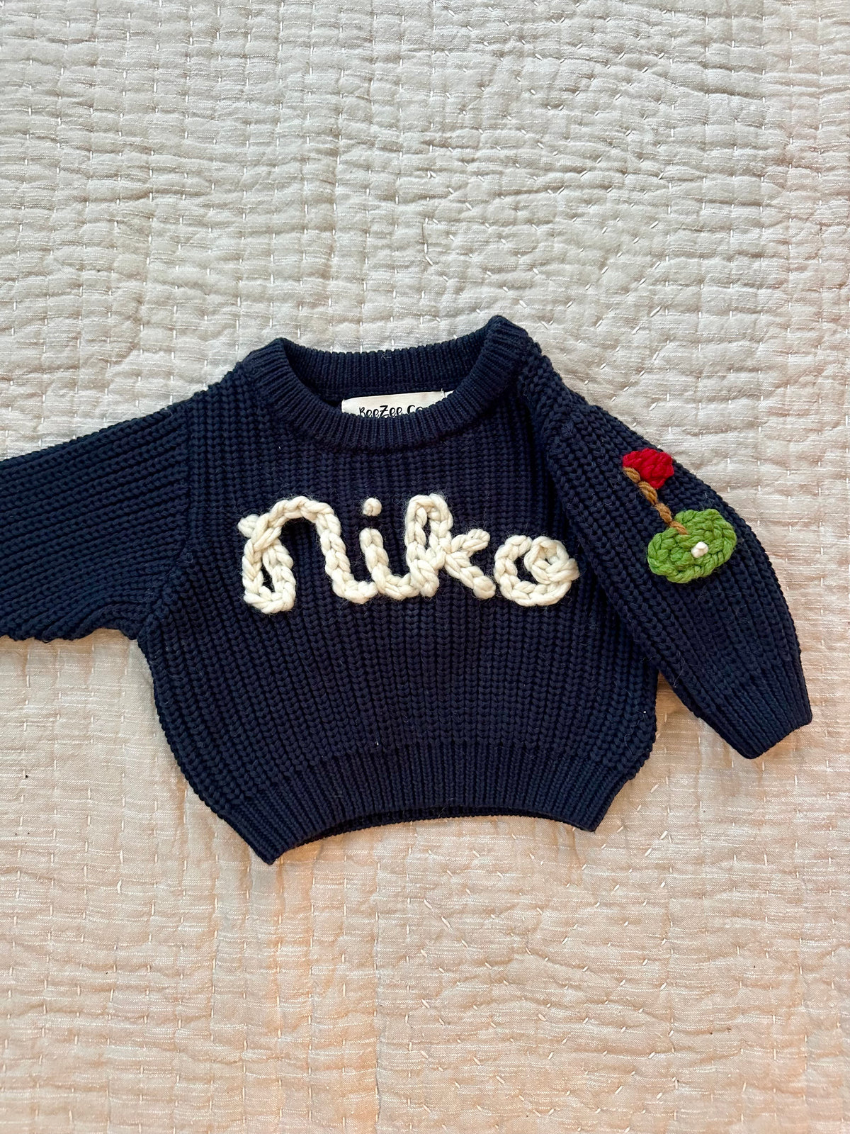 Custom hand-embroidered toddler sweater, made to order
