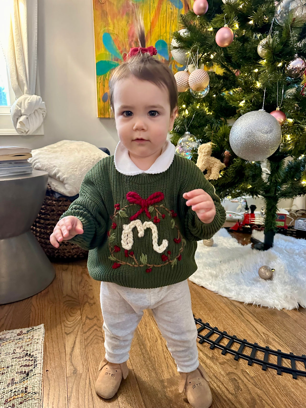 Personalized Christmas Sweater for Kids | Hand-Embroidered Holiday Initial Sweater