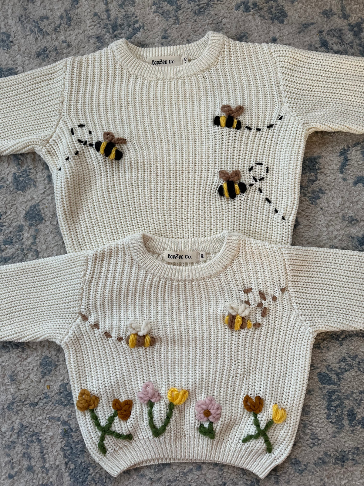 Personalized hand-embroidered bee sweater for babies and toddlers by BeeZee