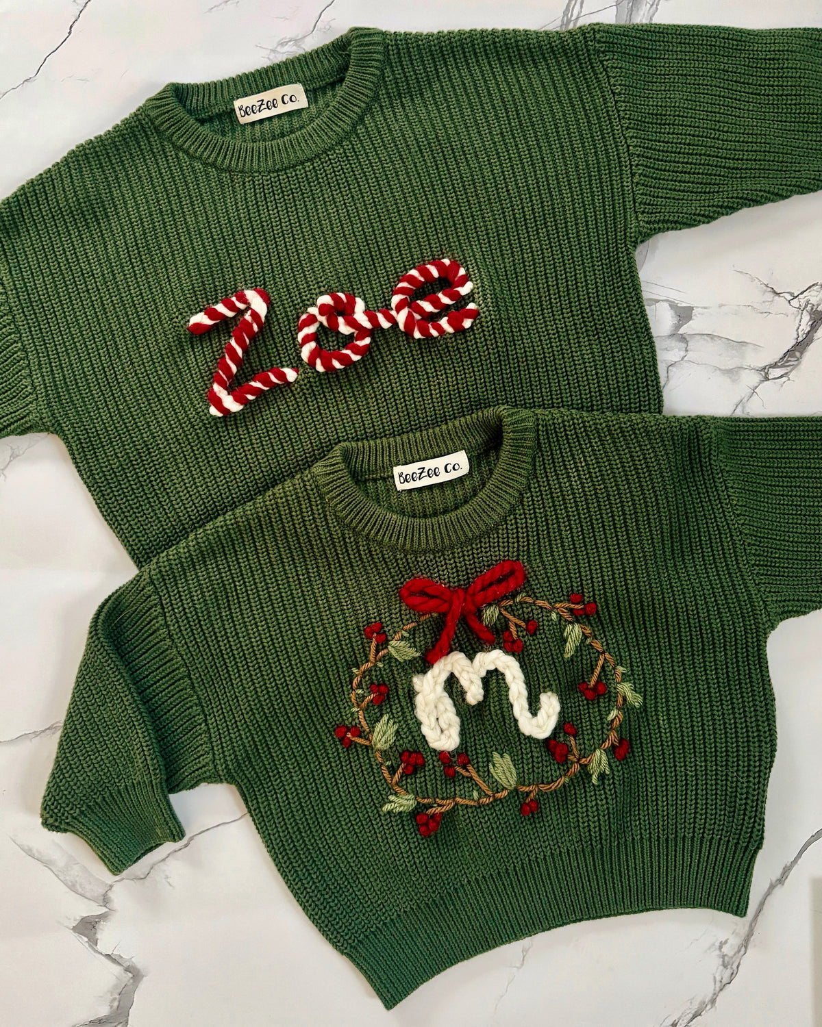 Personalized Christmas Sweater for Kids | Hand-Embroidered Holiday Initial Sweater