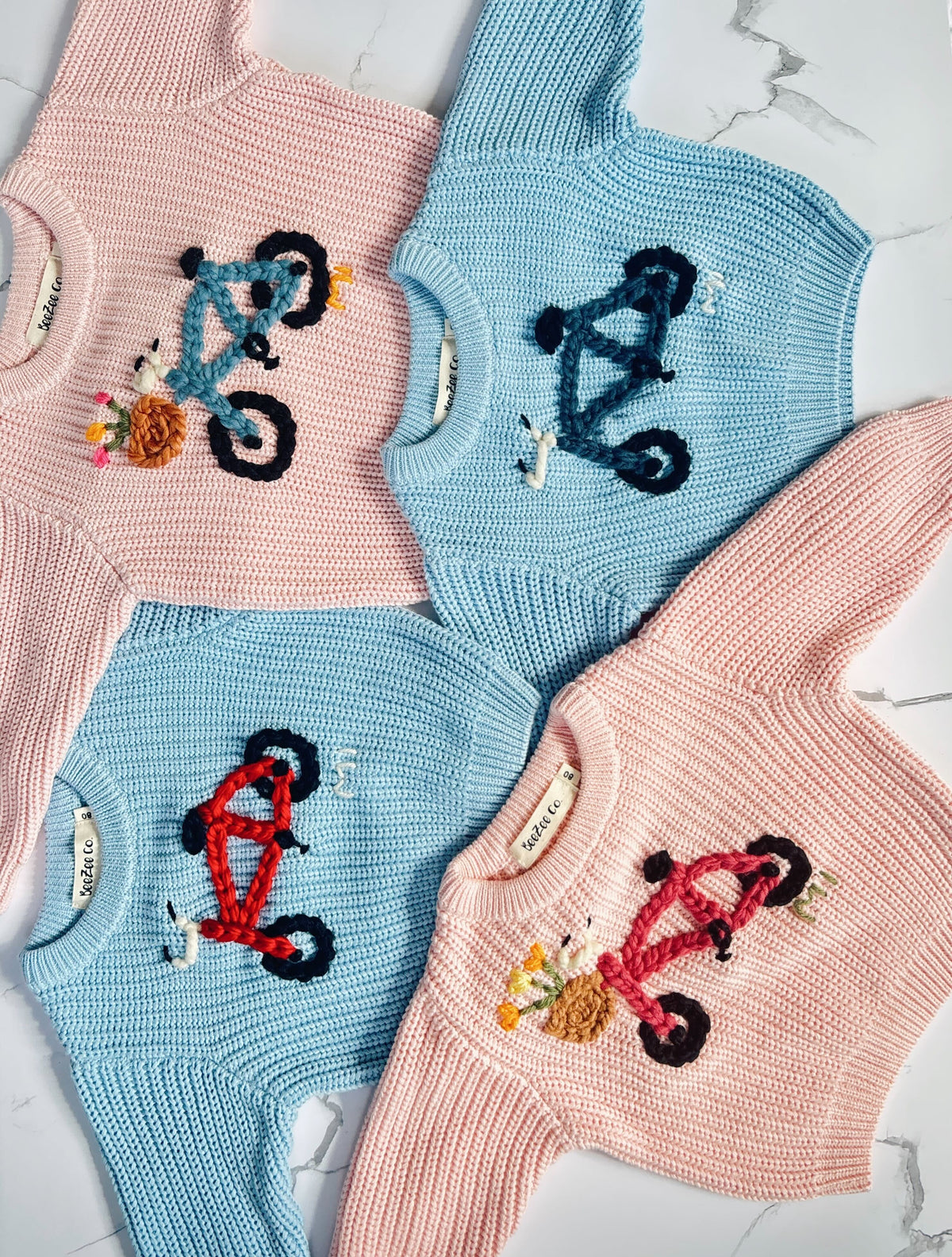 Custom hand-embroidered bikes sweater for kids
